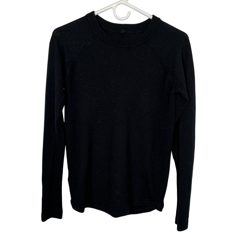 Lululemon Black Merino Wool Sweater Long Sleeve Crew Neck Knit‎ Top XS